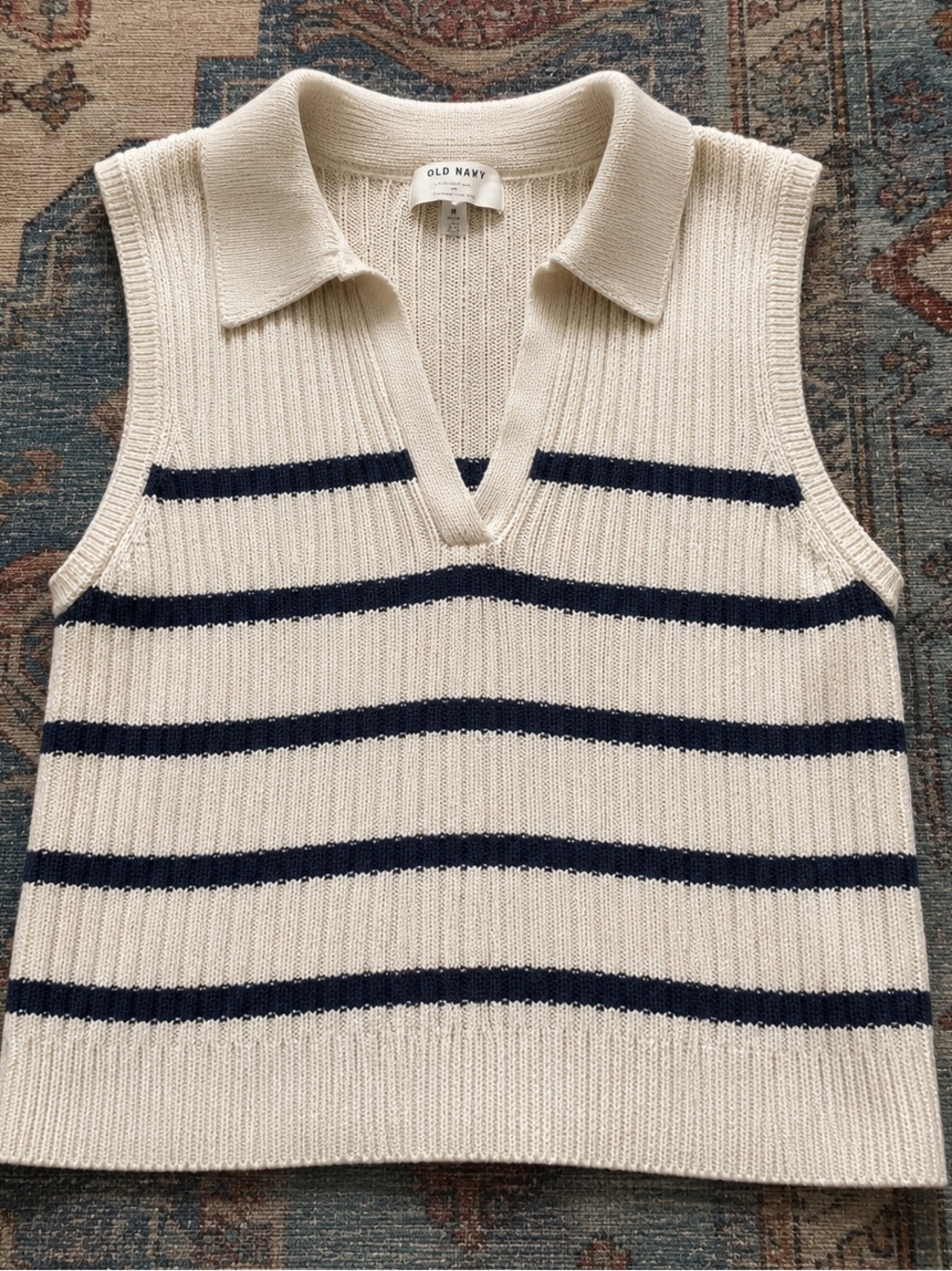 3/$25 ✨ Old Navy Striped Sweater Tank Vest M Navy Preppy Collared Knit